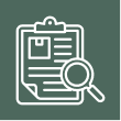 icon of clipboard, document, magnifying glass